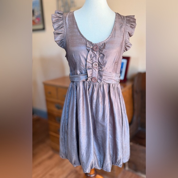 NWT Poetry Metallic Taupe Brown Dress - Picture 2 of 13